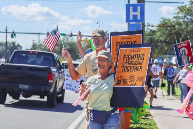 A "No Kings" demonstration was held at Eighth and Lime streets on Saturday in downtown Fernandina Beach. Photo by Ashley Chandler/News-Leader