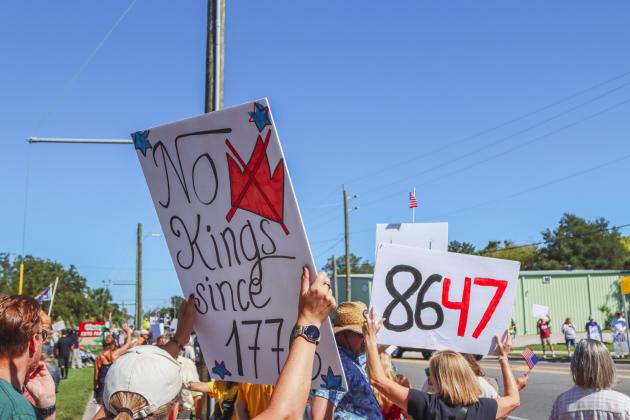 A "No Kings" demonstration was held at Eighth and Lime streets on Saturday in downtown Fernandina Beach. Photo by Ashley Chandler/News-Leader