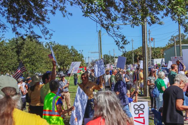 A "No Kings" demonstration was held at Eighth and Lime streets on Saturday in downtown Fernandina Beach. Photo by Ashley Chandler/News-Leader