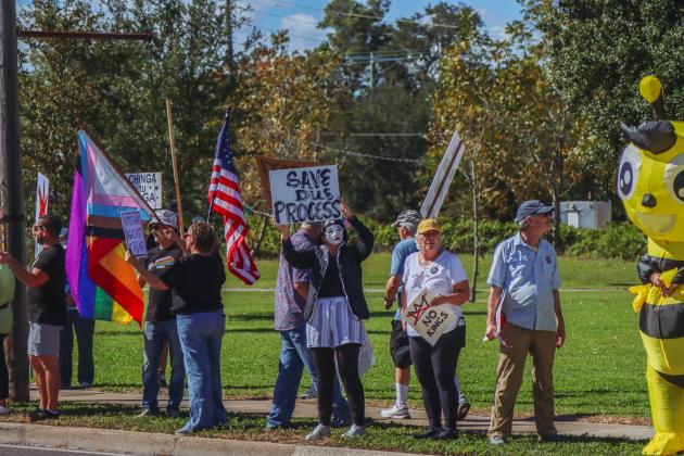 A "No Kings" demonstration was held at Eighth and Lime streets on Saturday in downtown Fernandina Beach. Photo by Ashley Chandler/News-Leader