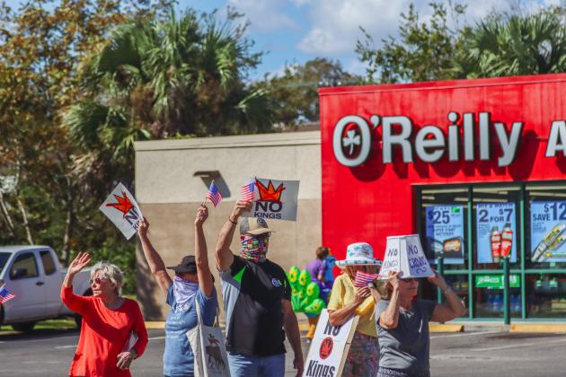 A "No Kings" demonstration was held at Eighth and Lime streets on Saturday in downtown Fernandina Beach. Photo by Ashley Chandler/News-Leader
