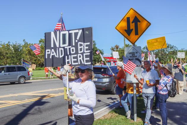 A "No Kings" demonstration was held at Eighth and Lime streets on Saturday in downtown Fernandina Beach. Photo by Ashley Chandler/News-Leader