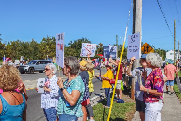 A "No Kings" demonstration was held at Eighth and Lime streets on Saturday in downtown Fernandina Beach. Photo by Ashley Chandler/News-Leader
