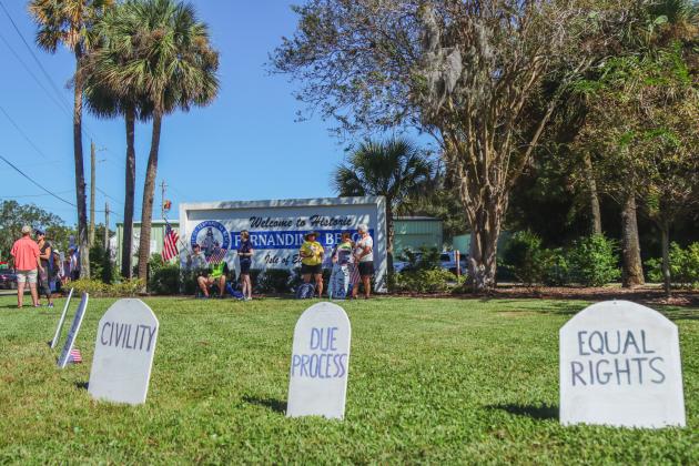 A "No Kings" demonstration was held at Eighth and Lime streets on Saturday in downtown Fernandina Beach. Photo by Ashley Chandler/News-Leader