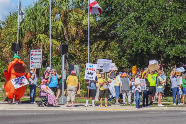 A "No Kings" demonstration was held at Eighth and Lime streets on Saturday in downtown Fernandina Beach. Photo by Ashley Chandler/News-Leader