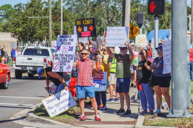 A "No Kings" demonstration was held at Eighth and Lime streets on Saturday in downtown Fernandina Beach. Photo by Ashley Chandler/News-Leader