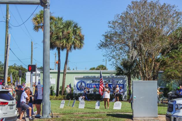 A "No Kings" demonstration was held at Eighth and Lime streets on Saturday in downtown Fernandina Beach. Photo by Ashley Chandler/News-Leader