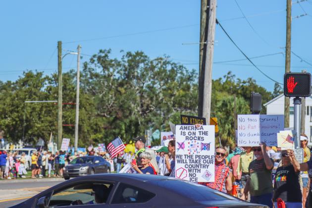 A "No Kings" demonstration was held at Eighth and Lime streets on Saturday in downtown Fernandina Beach. Photo by Ashley Chandler/News-Leader