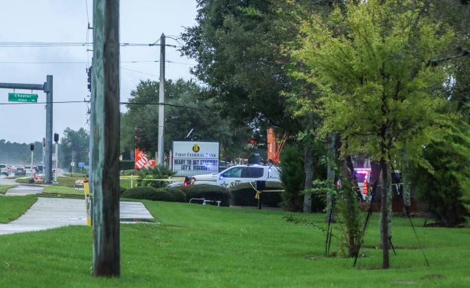 Nassau County Sheriff's Office at the scene of a bank robbery Friday at First Federal Bank in Yulee. Photo by Ashley Chandler/News-Leader