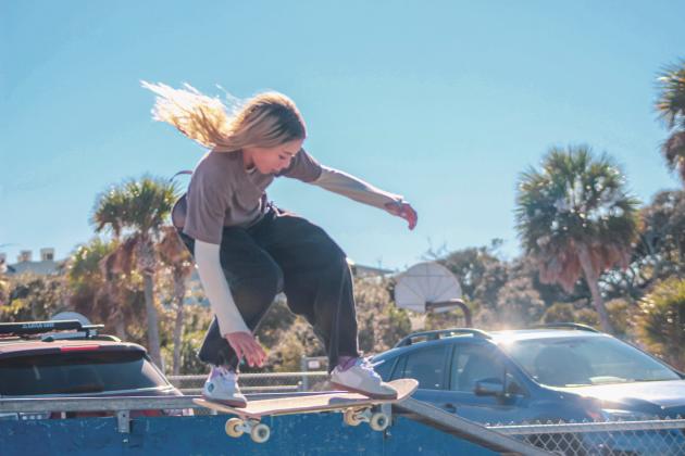 Coco Waldo catches air at the Poe Pinson Skate Park on Tuesday. Photo by Marisa DeMar/News-Leader