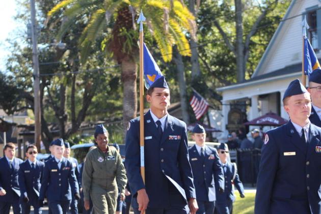 The Junior ROTC of West Nassau High School walks in the Fernandina Beach Veterans Day Parade on Tuesday. By Marisa DeMar/News-Leader