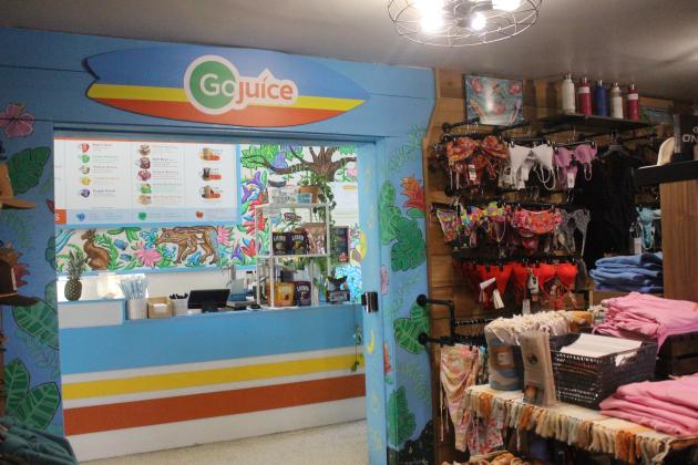 GoJuice located in the right-hand side of the surf shop building. 
