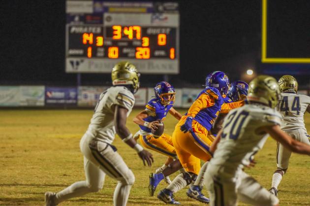 Fernandina Beach Pirates football in the SSAA quarterfinal against Paxon School for Advanced Studies Golden Eagles. Photo by Ashley Chandler/News-Leader