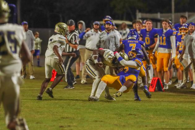 Fernandina Beach Pirates football in the SSAA quarterfinal against Paxon School for Advanced Studies Golden Eagles. Photo by Ashley Chandler/News-Leader