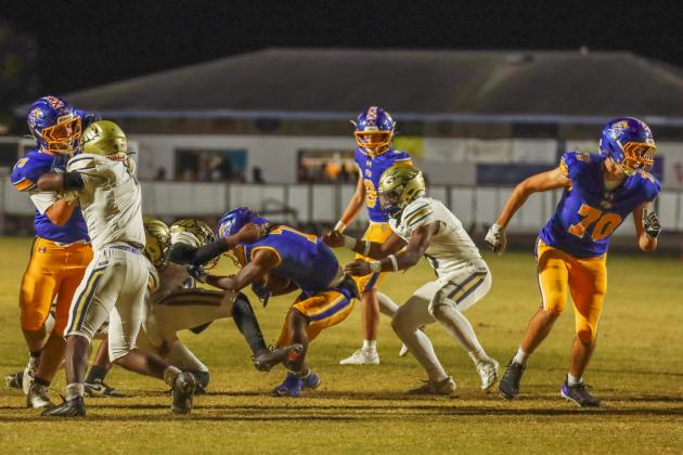 Fernandina Beach Pirates football in the SSAA quarterfinal against Paxon School for Advanced Studies Golden Eagles. Photo by Ashley Chandler/News-Leader
