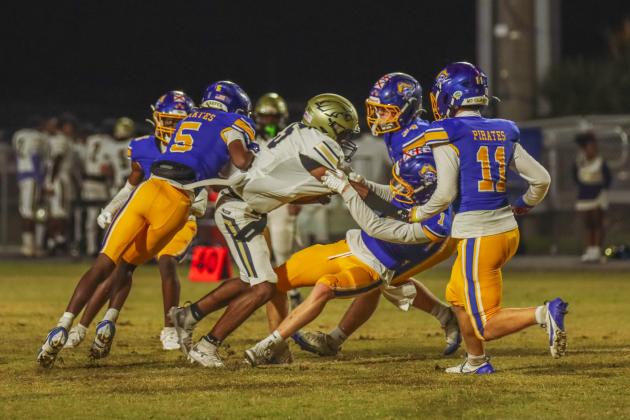Fernandina Beach Pirates football in the SSAA quarterfinal against Paxon School for Advanced Studies Golden Eagles. Photo by Ashley Chandler/News-Leader