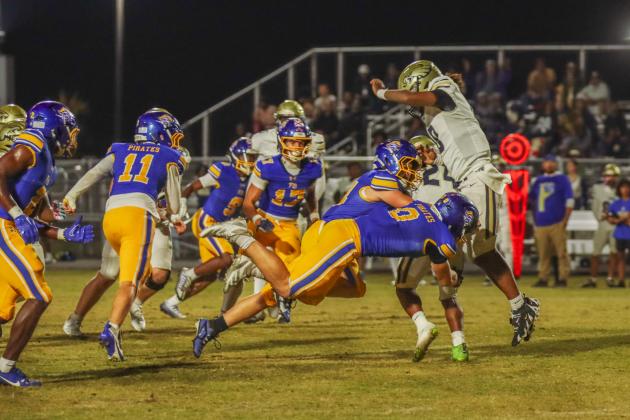 Fernandina Beach Pirates football in the SSAA quarterfinal against Paxon School for Advanced Studies Golden Eagles. Photo by Ashley Chandler/News-Leader