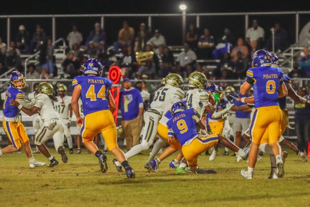 Fernandina Beach Pirates football in the SSAA quarterfinal against Paxon School for Advanced Studies Golden Eagles. Photo by Ashley Chandler/News-Leader