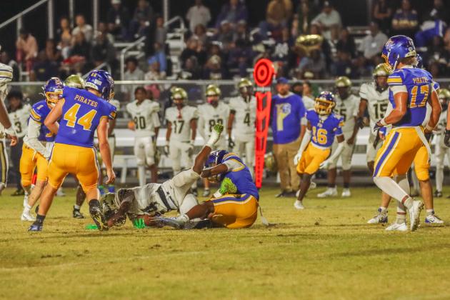 Fernandina Beach Pirates football in the SSAA quarterfinal against Paxon School for Advanced Studies Golden Eagles. Photo by Ashley Chandler/News-Leader