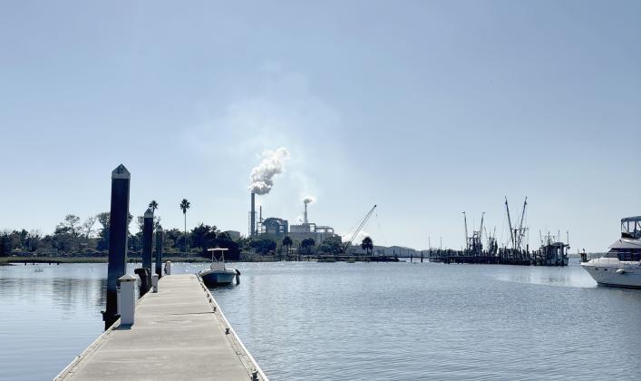 The Rayonier Advanced Materials Inc. (RYAM) facility in Fernandina Beach, seen from the Downtown Harbor Marina. Photo by Marisa DeMar/News-Leader