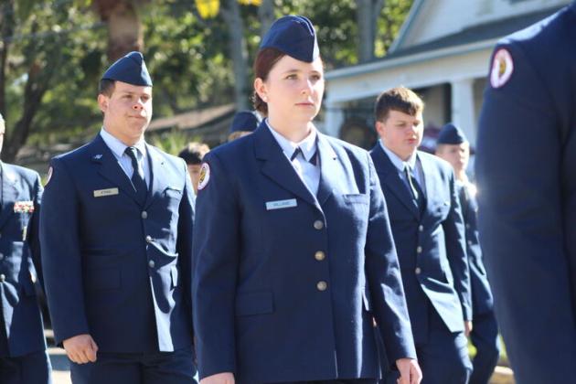 The Junior ROTC of West Nassau High School walks in the Fernandina Beach Veterans Day Parade on Tuesday. By Marisa DeMar/News-Leader