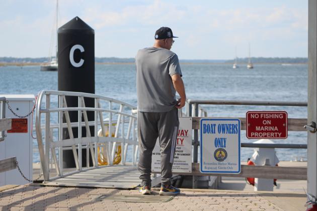 Marisa DeMar/News-Leader  The “Boat Owners Only” sign outside of docks C and D, which restrict access to the working area at Fernandina Harbor Marina on Monday. 