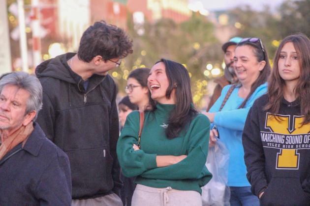 Couple enjoys holiday festivities.