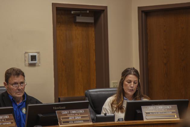 From left, commissioners Jeff Gray and Alyson McCullough at the Board of County Commissioners annual reorganizational meeting Monday. McCullough was appointed chair, and Gray as vice-chair for 2026. Photo by Ashley Chandler/News-Leader