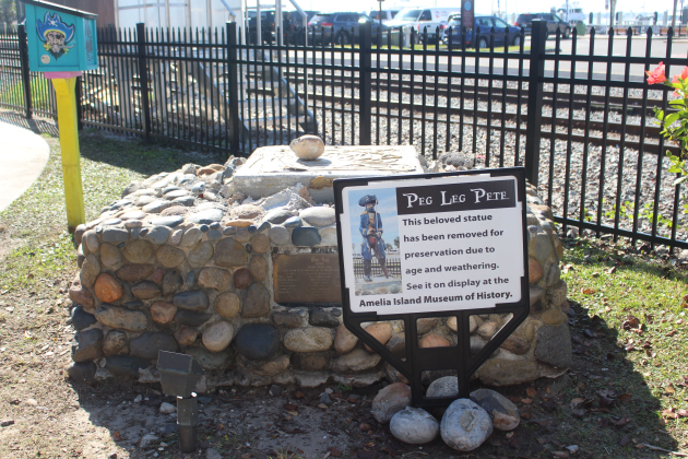 Photo by Marisa DeMar / The former post of Peg Leg Pete after the statue was moved to the Amelia Island Museum of History. 