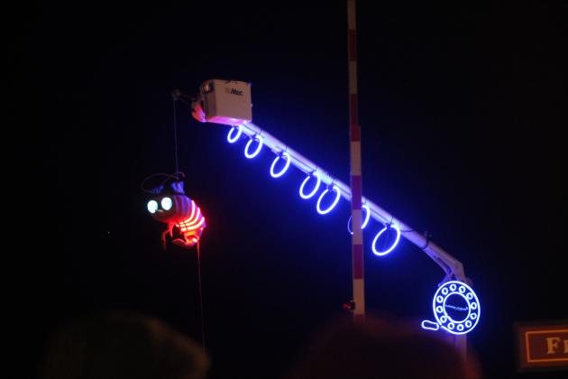 FPU and Light-Up Amelia debut the new shrimp in front of the Fernandina Harbor Marina during the annual Shrimp Drop on Dec. 31. By Marisa DeMar/News-Leader