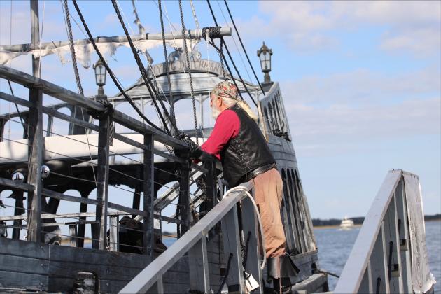 oe Brown, the pirate actor aboard The Flying Dutchman during one of Amelia Island Pirate Voyages daily cruises.  By Marisa DeMar/News-Leader 