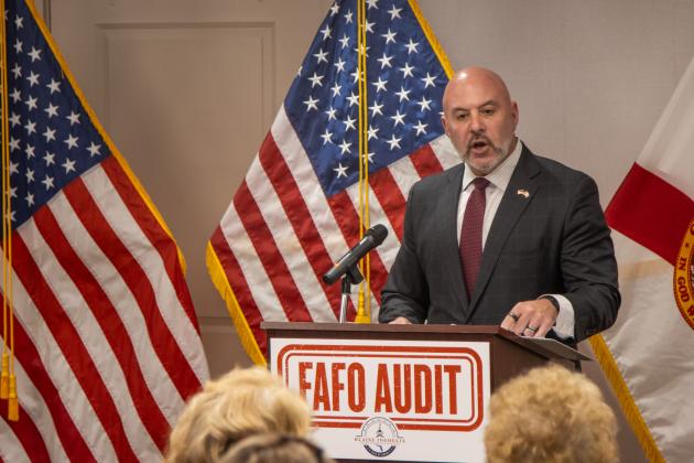 Florida’s Chief Financial Officer Blaise Ingoglia speaks at a press conference Wednesday regarding Nassau County spending. Photo by Ashley Chandler/News-Leader