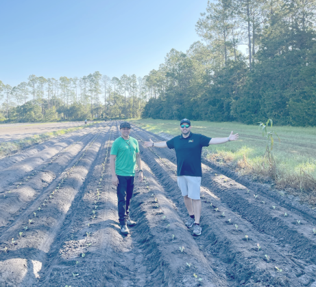 Justin Bordeaux and Tim Frye check out plants at a local farm.  Submitted photo 
