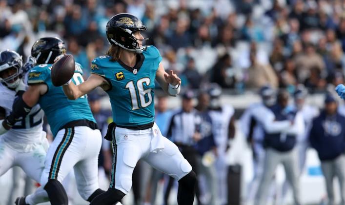 Jacksonville quarterback Trevor Lawrence looks downfield Sunday against the Titans. Photo courtesy of Jacksonville Jaguars