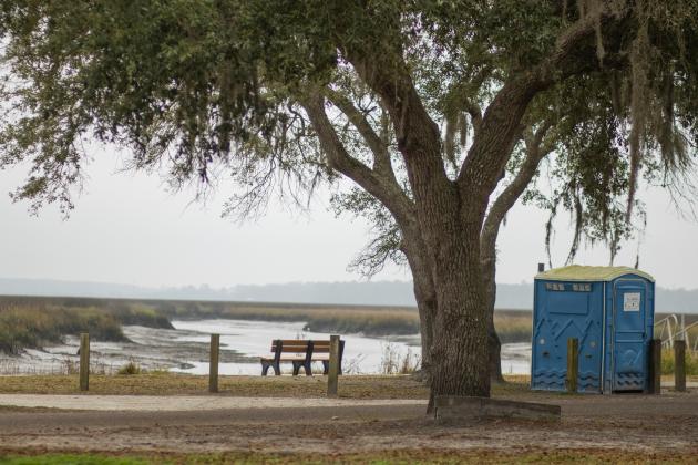A portable toilet is shown Thursday morning at the John F. Claxton Boat Ramp, also known as the Wilson Neck boat ramp. Photo by Ashley Chandler/News-Leader