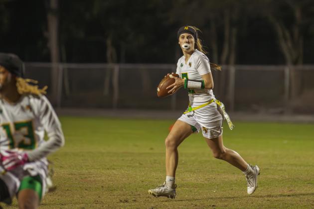 The Fernandina Beach and Yulee high school flag football teams faced off Wednesday in Fernandina Beach. Photo by Ashley Chandler/News-Leader
