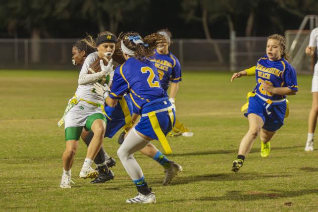 The Fernandina Beach and Yulee high school flag football teams faced off Wednesday in Fernandina Beach. Photo by Ashley Chandler/News-Leader