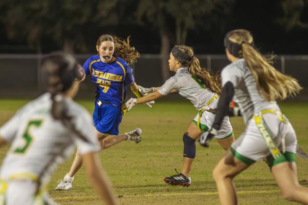 The Fernandina Beach and Yulee high school flag football teams faced off Wednesday in Fernandina Beach. Photo by Ashley Chandler/News-Leader