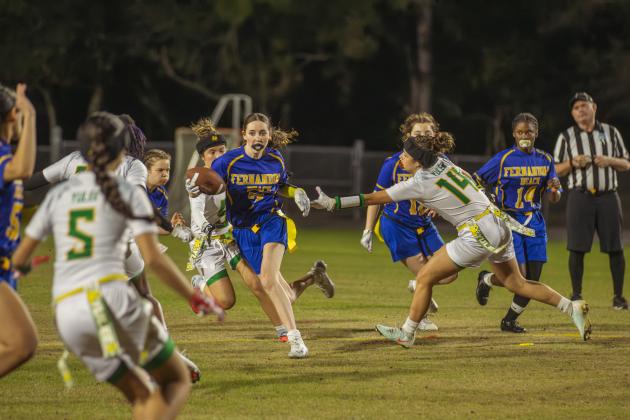 The Fernandina Beach and Yulee high school flag football teams faced off Wednesday in Fernandina Beach. Photo by Ashley Chandler/News-Leader