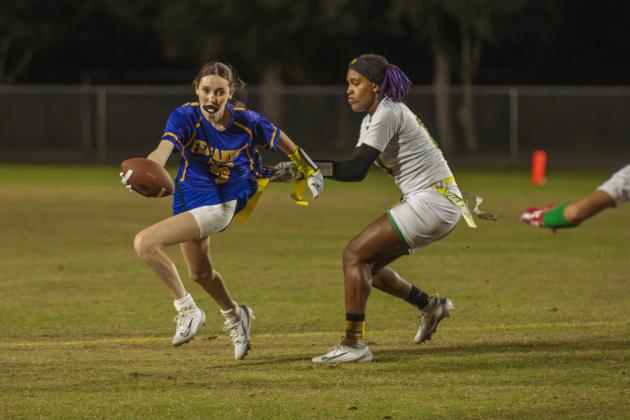 The Fernandina Beach and Yulee high school flag football teams faced off Wednesday in Fernandina Beach. Photo by Ashley Chandler/News-Leader