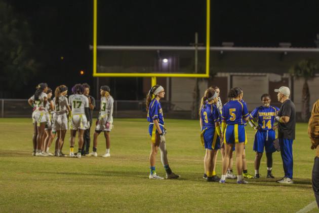 The Fernandina Beach and Yulee high school flag football teams faced off Wednesday in Fernandina Beach. Photo by Ashley Chandler/News-Leader