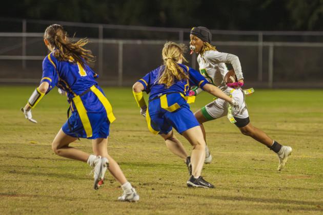 The Fernandina Beach and Yulee high school flag football teams faced off Wednesday in Fernandina Beach. Photo by Ashley Chandler/News-Leader