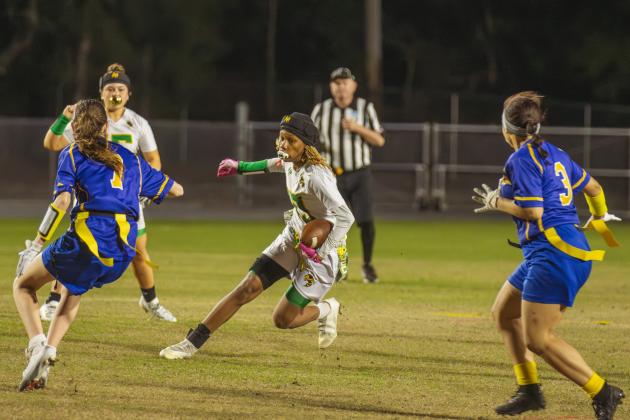 The Fernandina Beach and Yulee high school flag football teams faced off Wednesday in Fernandina Beach. Photo by Ashley Chandler/News-Leader