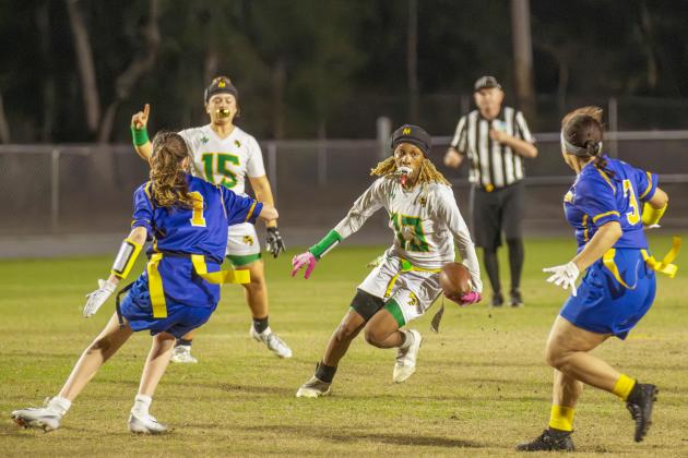 The Fernandina Beach and Yulee high school flag football teams faced off Wednesday in Fernandina Beach. Photo by Ashley Chandler/News-Leader