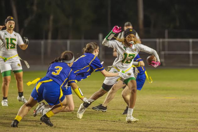 The Fernandina Beach and Yulee high school flag football teams faced off Wednesday in Fernandina Beach. Photo by Ashley Chandler/News-Leader