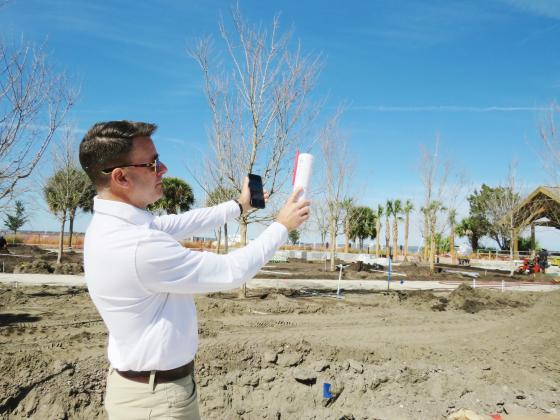 Jon Garceau, Landscape Architect with Thomas &amp; Hutton, discusses the trees that have gone into Amelia River Waterfront Park on Thursday. Photo by Amy Mulligan/News-Leader
