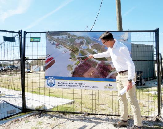 Jon Garceau, Landscape Architect with Thomas &amp; Hutton, discusses the trees that have gone into Amelia River Waterfront Park on Thursday. Photo by Amy Mulligan/News-Leader
