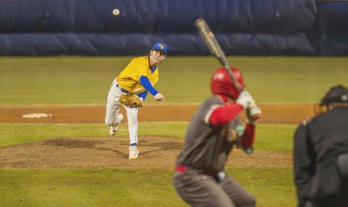 Eli Salyer pitches against Baldwin on Friday. Photo by Ashley Chandler/News-Leader