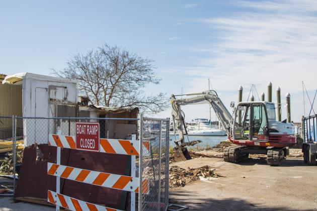 Atlantic Seafood partially demolished Wednesday at the Downtown Fernandina Beach Marina. Photo by Ashley Chandler/News-Leader