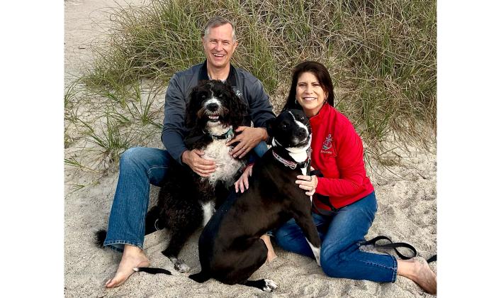 Mike and Suzanne Doran with their two dogs, Roxy and Bodie, during their trip on the Great American Loop. Submitted photo